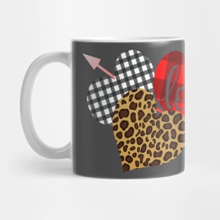 Valentine Three Hearts Leopard Buffalo Plaid Valentine's day Gifts T-Shirt Mug